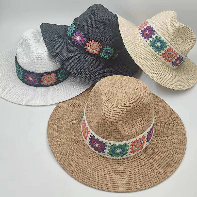 Large Boho Style Fedora Sun Proof Ethic Flat Brim Straw Hat for Daily Outdoor Fishing Travel Casual-for Cycling