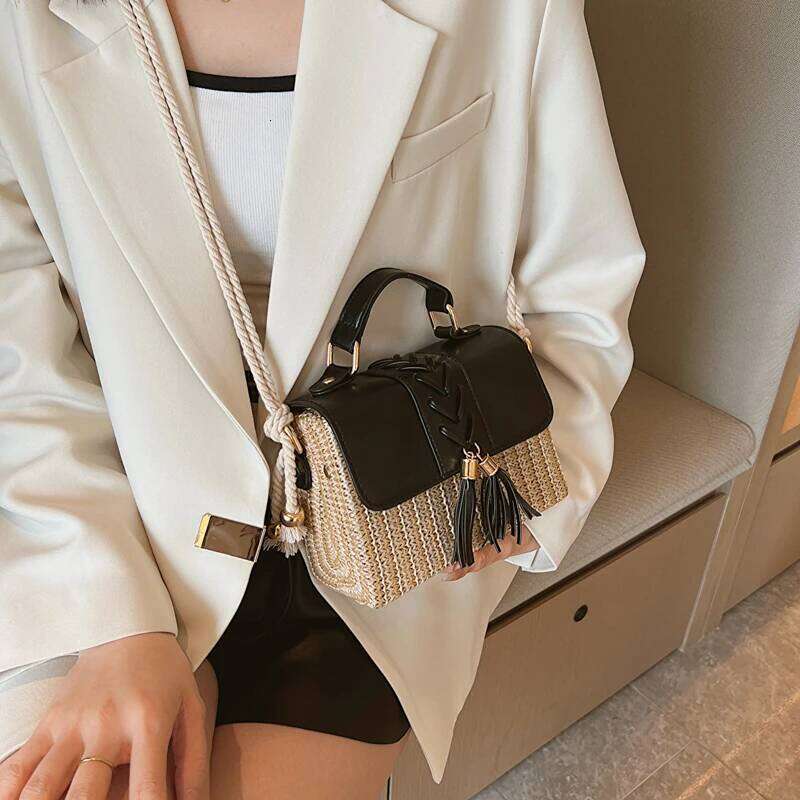 MOODS Straw Beach For Women Summer New Designer Handbags Hit Color Tassels Shoulder Crossbody Box Bag Sac A Main