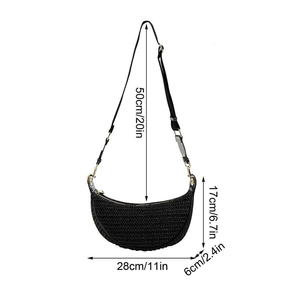 Half Moon Straw Underarm Bags For Women Designer Handbags And Purses New In Fashion Weave Hollow Shoulder Crossbody