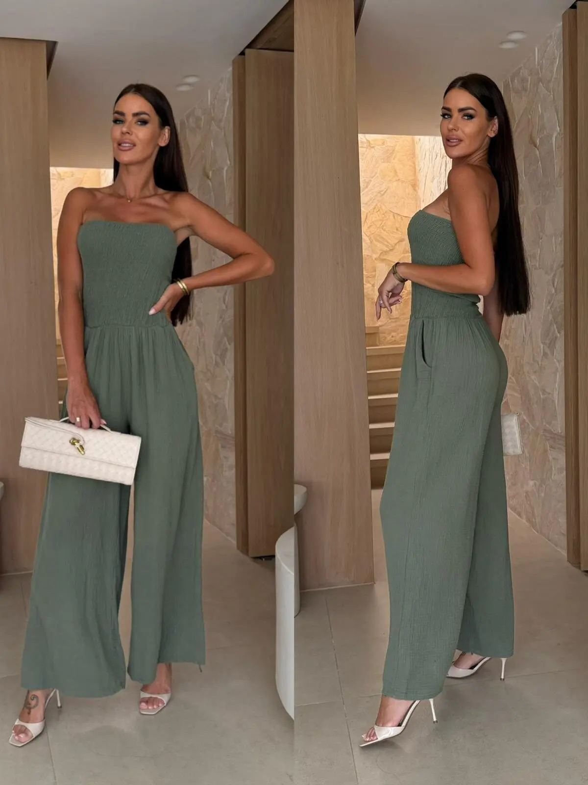 Dress Women Fashion Summer Latest Style Elegant Solid Color Sleeveless Backless Slim Fit Pleated Strapless Jumpsuit for 250604