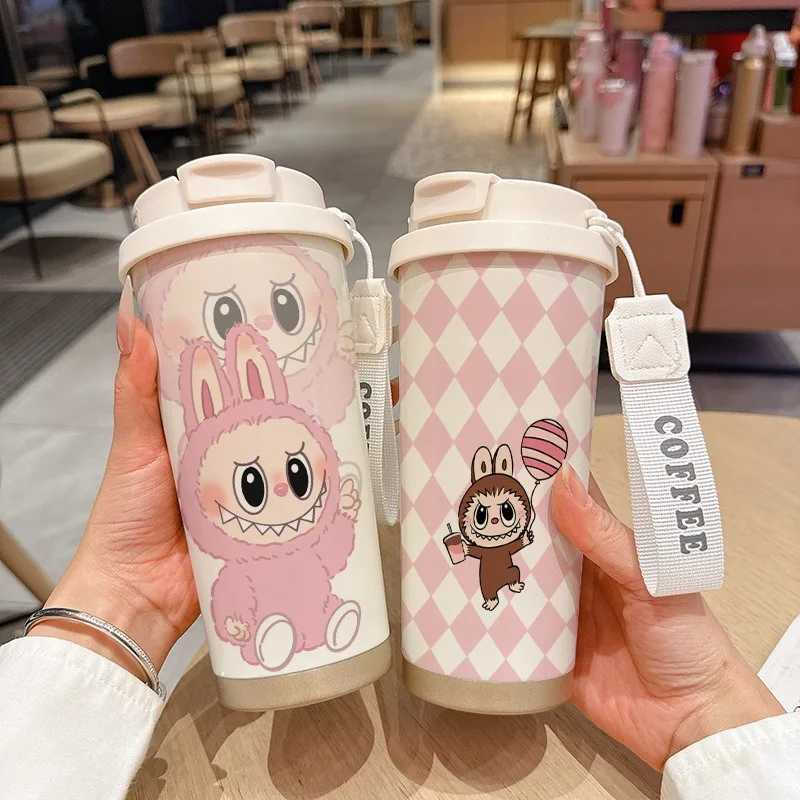 LABUBU Stainless Steel Thermos Cup Large Capacity Water Cup Portable Straw Cup Cute Cartoon Design Ideal Gift for Family Friends X250605