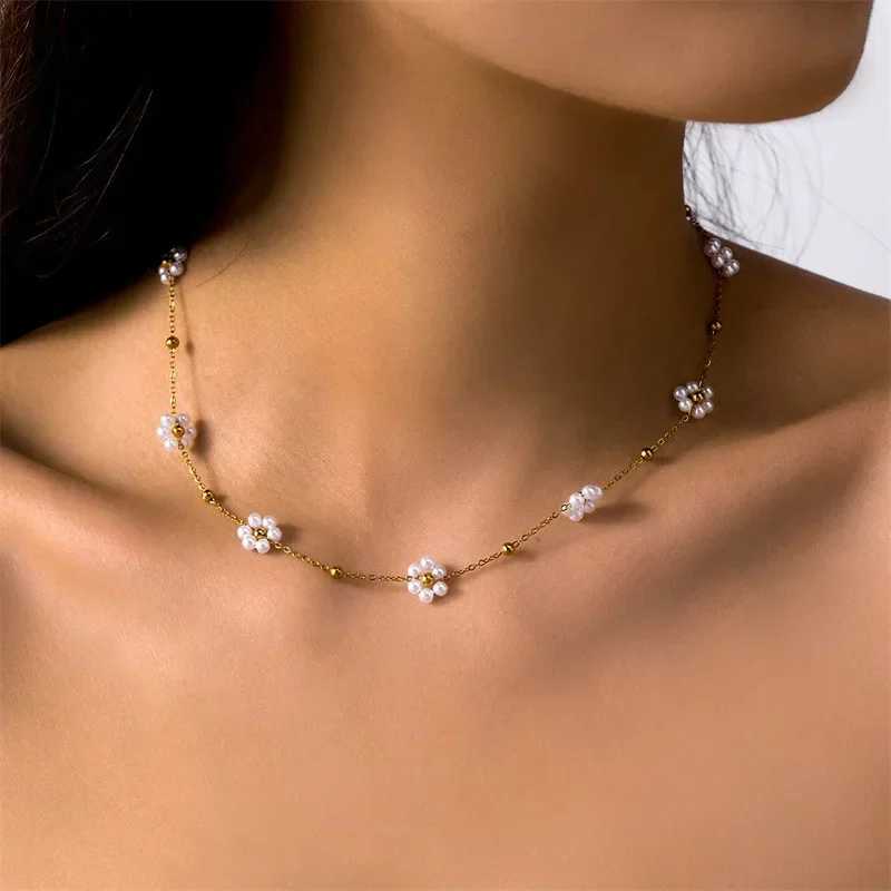 Sweet Cute Crystal Imitation Pearl Flower Bracelets for Women Fashion Gold Color Chain Charm Bracelet Necklace Jewelry XJ250604