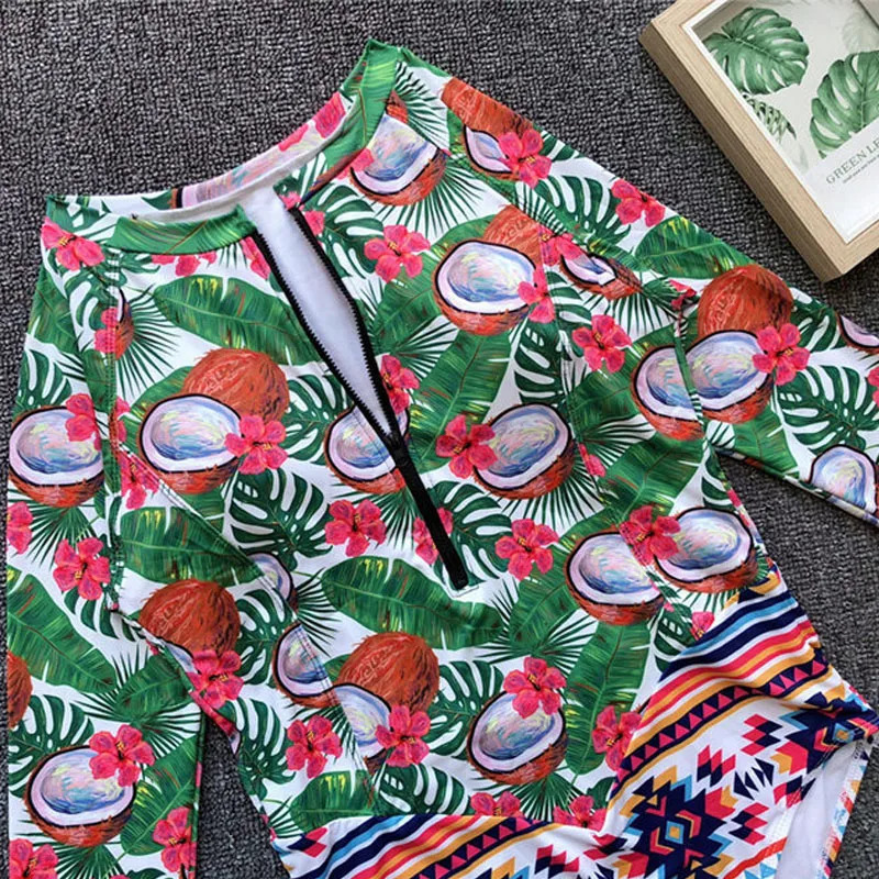 Vigorashely Long Sleeves Rash Guard Women Surf Swimwear Floral One Piece Swimsuit Diving Swimming Shirt Rashguard Wetsuits 250604