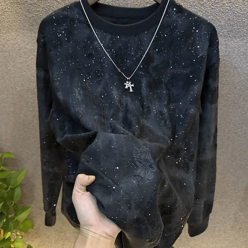 Star Long-sleeved Sweatshirt Round Neckline Fashion Casual Versatile Niche Men Business Slimming Ins 250604