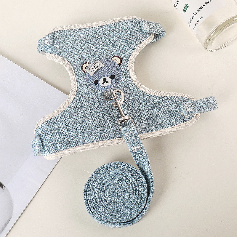 Bear Cartoon Pet Dog Cat Harness and Leash Set - Soft Breathable Adjustable Vest for Small Medium Animals
