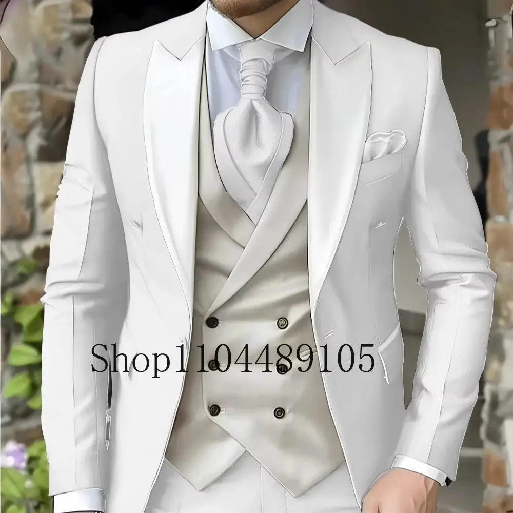 Mens Suit with Peak Lapel for Wedding Fashion Suits Tailored Three-piece Suit Pointed Collar 3 Pieces Blazer Vest and Pants Set 250530
