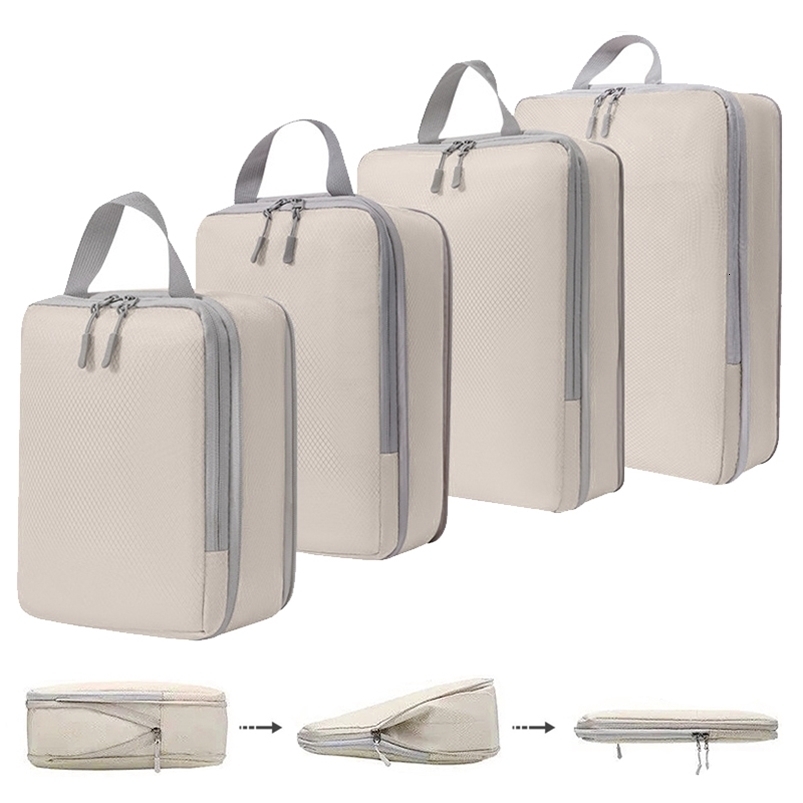 4Pcs Travel Compressible Packing Storage Bag Portable Cubes Waterproof Suitcase Clothes Organizers Handbag Luggage Storage Cases 250605