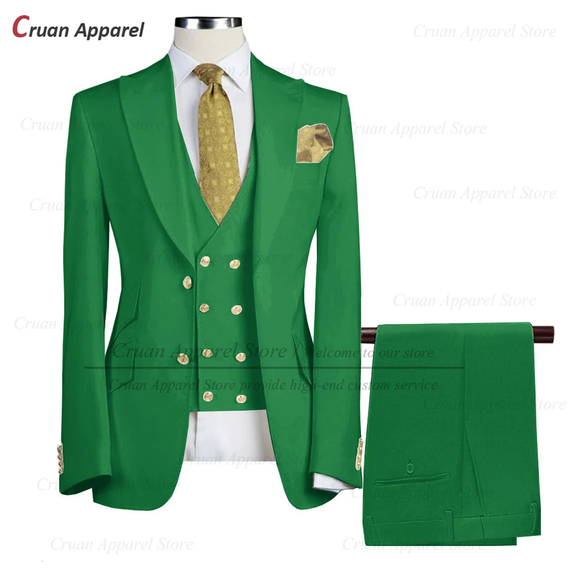 Tailor-made Ivory White Suits for Men Slim fit Prom Wedding Groom Tuxedo Set Party Gold Buttons Blazer Vest Pants 3 Pieces 250530