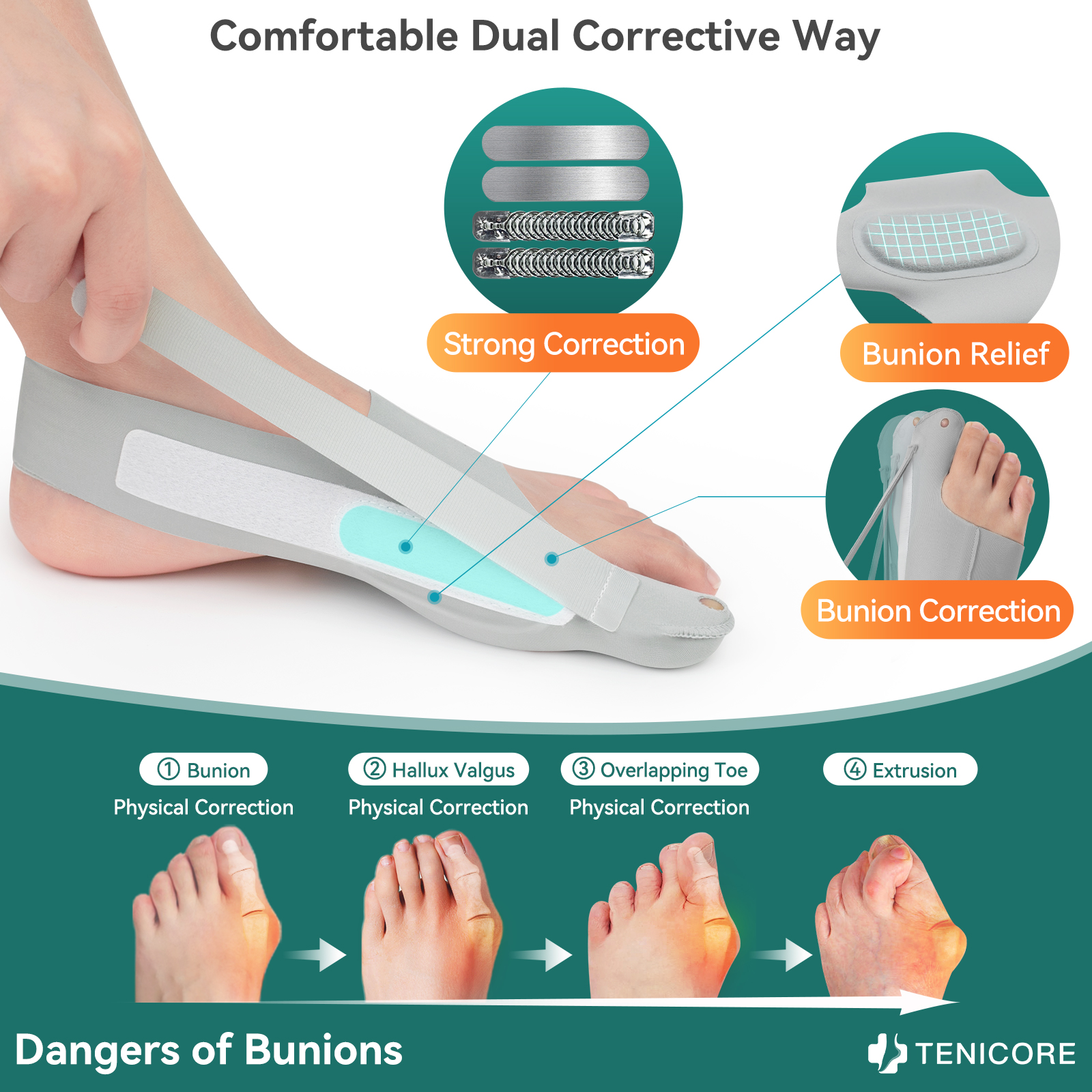 2 Pack Bunion Corrector for Women & Men, Orthopedic Bunion Splint for Hallux Valgus Pain Relief, Big Toe Separator, Adjustable Comfortable Hammer Toe 