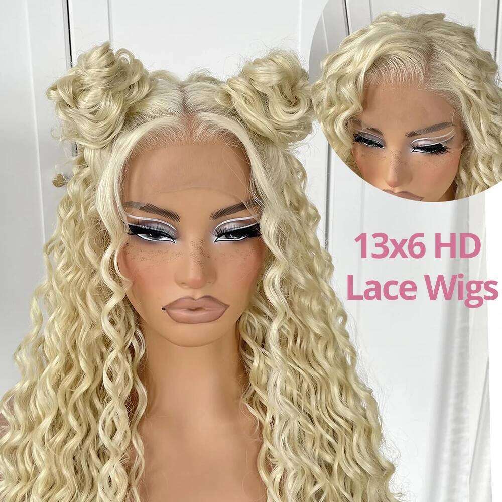 30 40 Inch 613 Honey Blonde Color 13x6 HD Frontal Curly Wigs Deep Wave 13x4 Lace Front Human Hair Wig