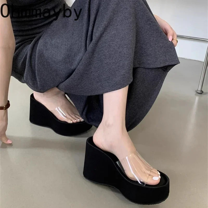 Summer Chunky Woman Slippers Fashion PVC Transparent Platform Wedges Heel Slides Ladies Casual Outdoor Beach Shoes 250605