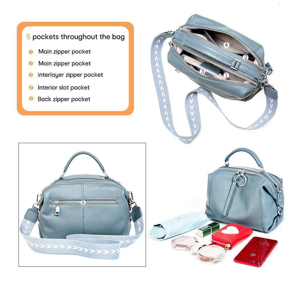 Zency Women's Handbag Genuine Leather Cowhide Cross Body Ladies Shoulder Top Handle Satchel Trendy 2025 Boston Bags Shopper