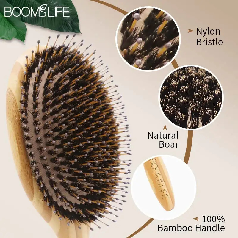 Boar Bristle Hair Brush Women Wood Bamboo HairBrush Professional Curly Airbag Scalp Brush Comb for Hair Beauty Care Salon Tools 250603