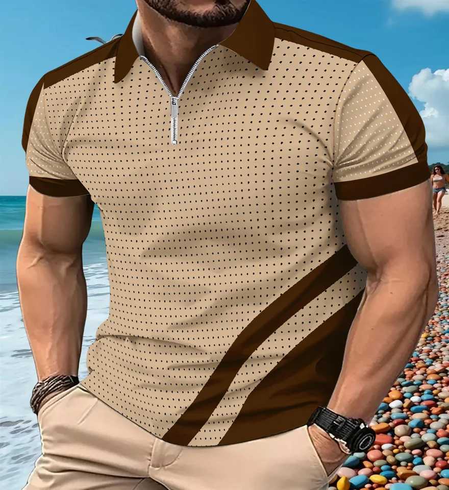 New summer 2025 European and American fashion sports POLO shirt button mens leisure and fitness short-sleeved polo shirt XJ250605