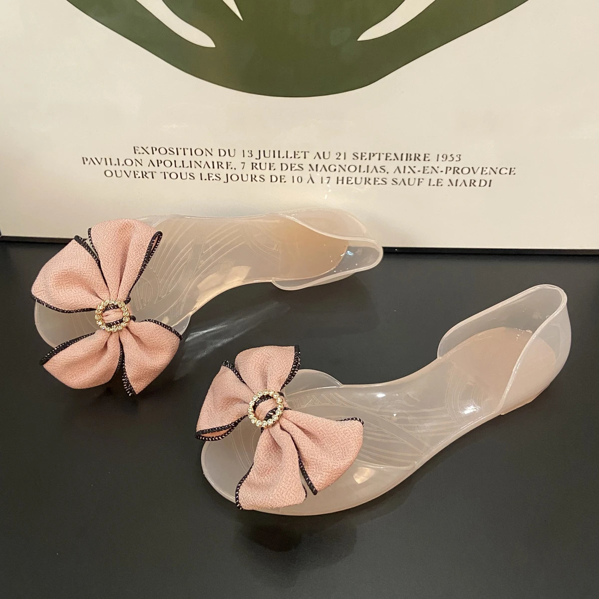 Womens Summer Sandals Flat Bottomed Bow Beach Tourism Vacation Jelly Shoes Crystal Plastic Shallow Mouth Co 250605