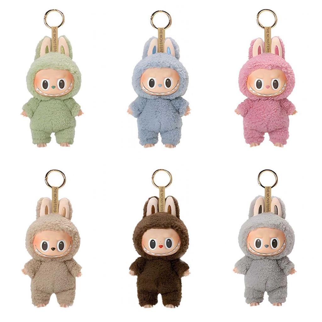 Keychains labubu popmart monster doll keychain pendant woemen bag charms cute cartoon 7colos heartbeat macaron series plush keyring children adult gif