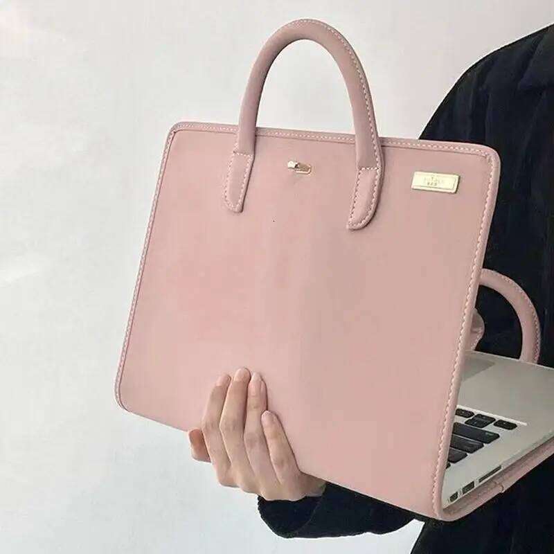 Women's Bags Designer Sleeve Pink PU Leather Laptop Bag With Handle Waterproof Notebook Carrying Case Computer Accessory For Work Travel