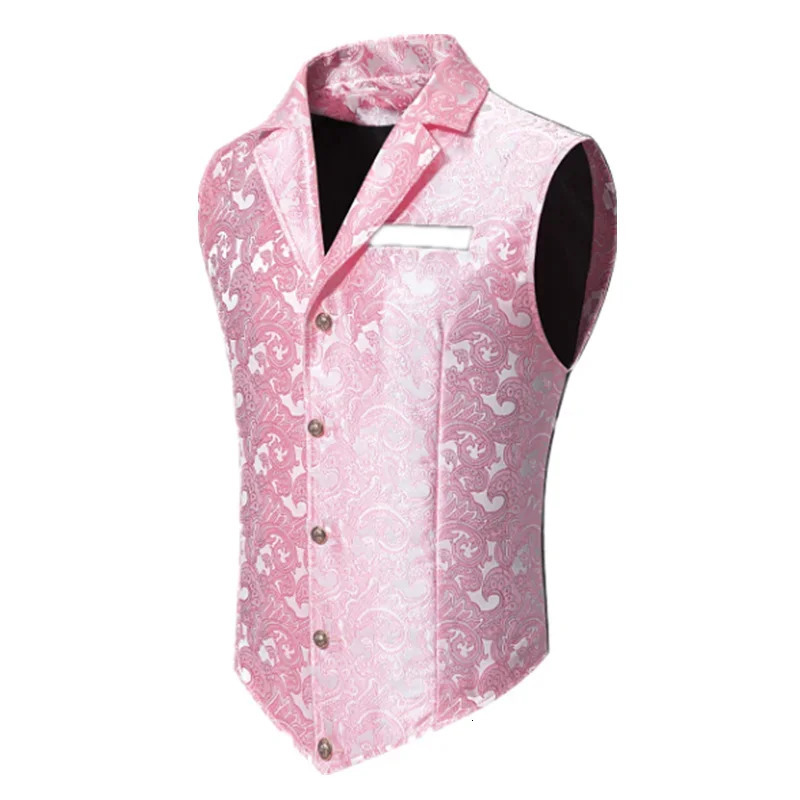 Men Jacquard Suit Vest Thin Tops Red Green Blue Pink Fashion Male Wedding Prom Party Dress Waistcoat 250605Z