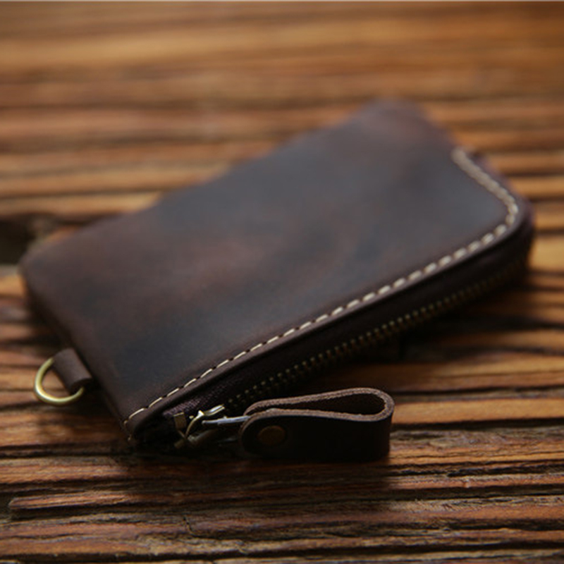 SIMLINE Genuine Leather Key Wallet For Men Male Real Cowhide Vintage Handmade Small Key Bag Case Holder Organizer Housekeeper