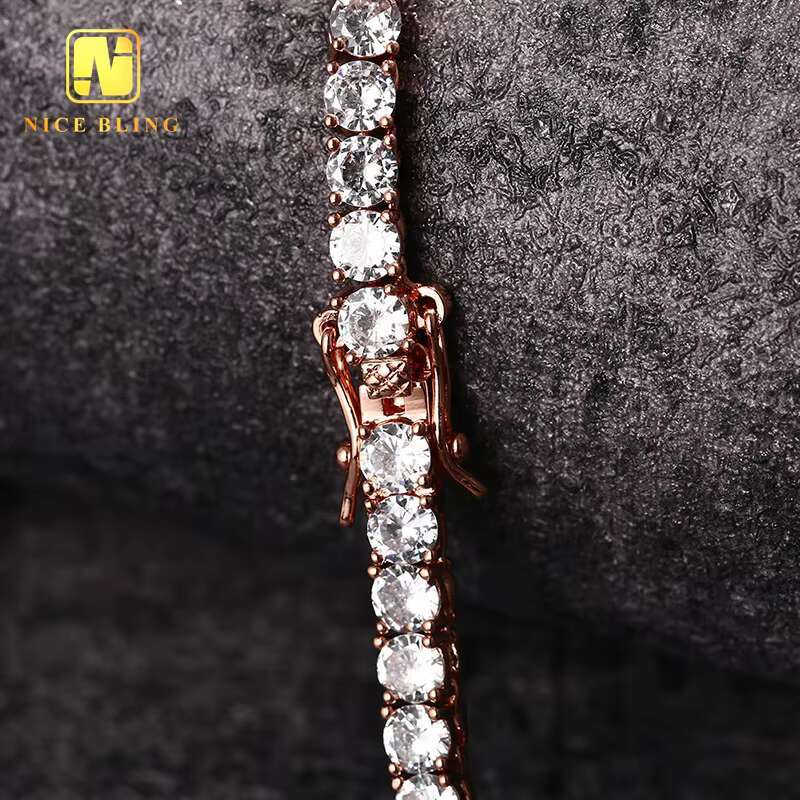 Moissanite Jewelry 3mm 4mm 5mm Round 5A+Moissanite Diamond Copper Set Moissanite Single Row Diamond Hip Hop Tennis Chain