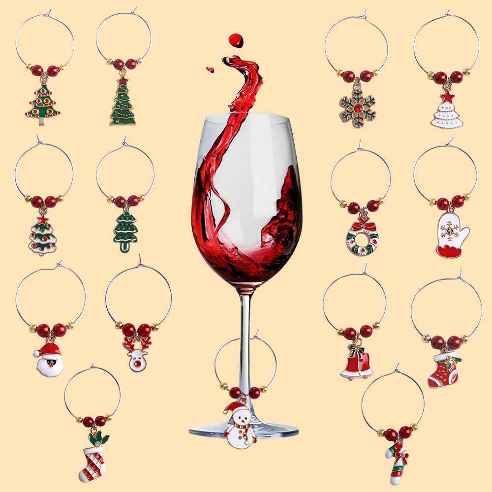 15pcs/set Romantic Christmas Element High-Heeled Cup Alloy Pendants Christmas Decorative Hanging Accessories