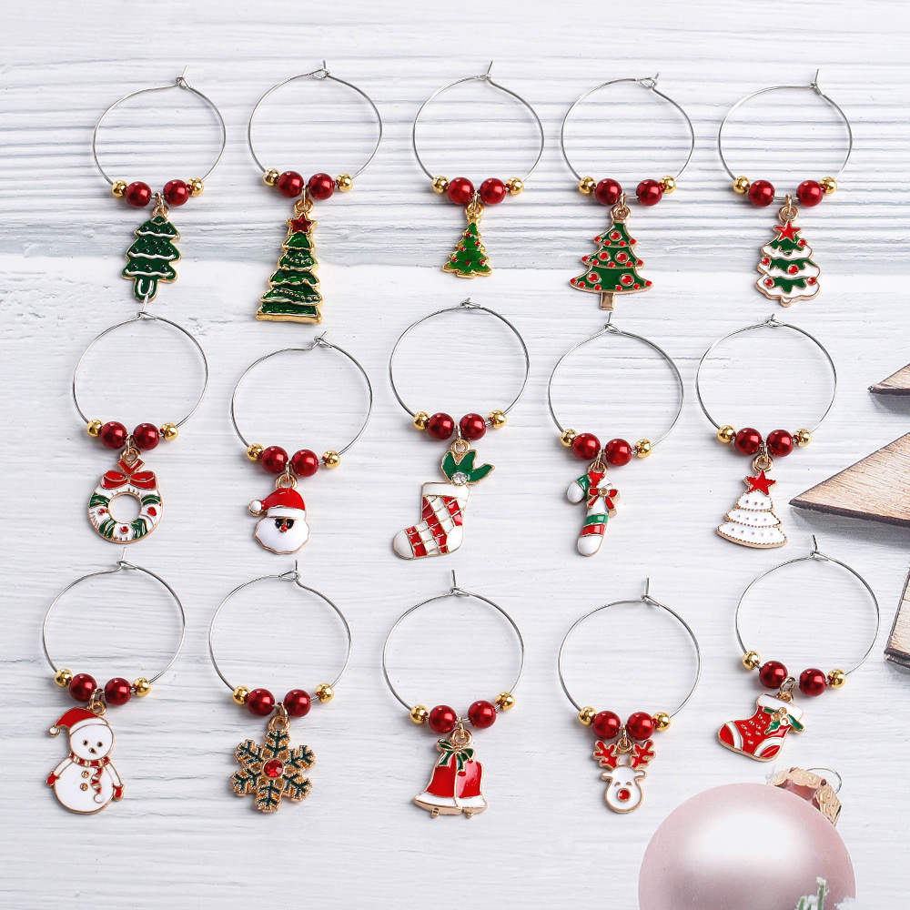 15pcs/set Romantic Christmas Element High-Heeled Cup Alloy Pendants Christmas Decorative Hanging Accessories