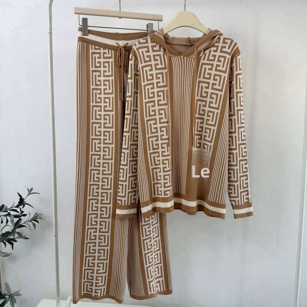 Slimming Casual Knitted Set Women Loose Sweater Wide Leg Pants Two Piece Trendy Autumn Winter New Arrival European Style