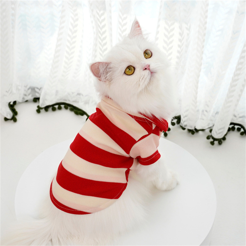 Cat Puppy Striped Polo Shirt Autumn Summer Pet Clothes for Small Dogs Cats Thick/Thin Stripes Kitten Pullover Outfits