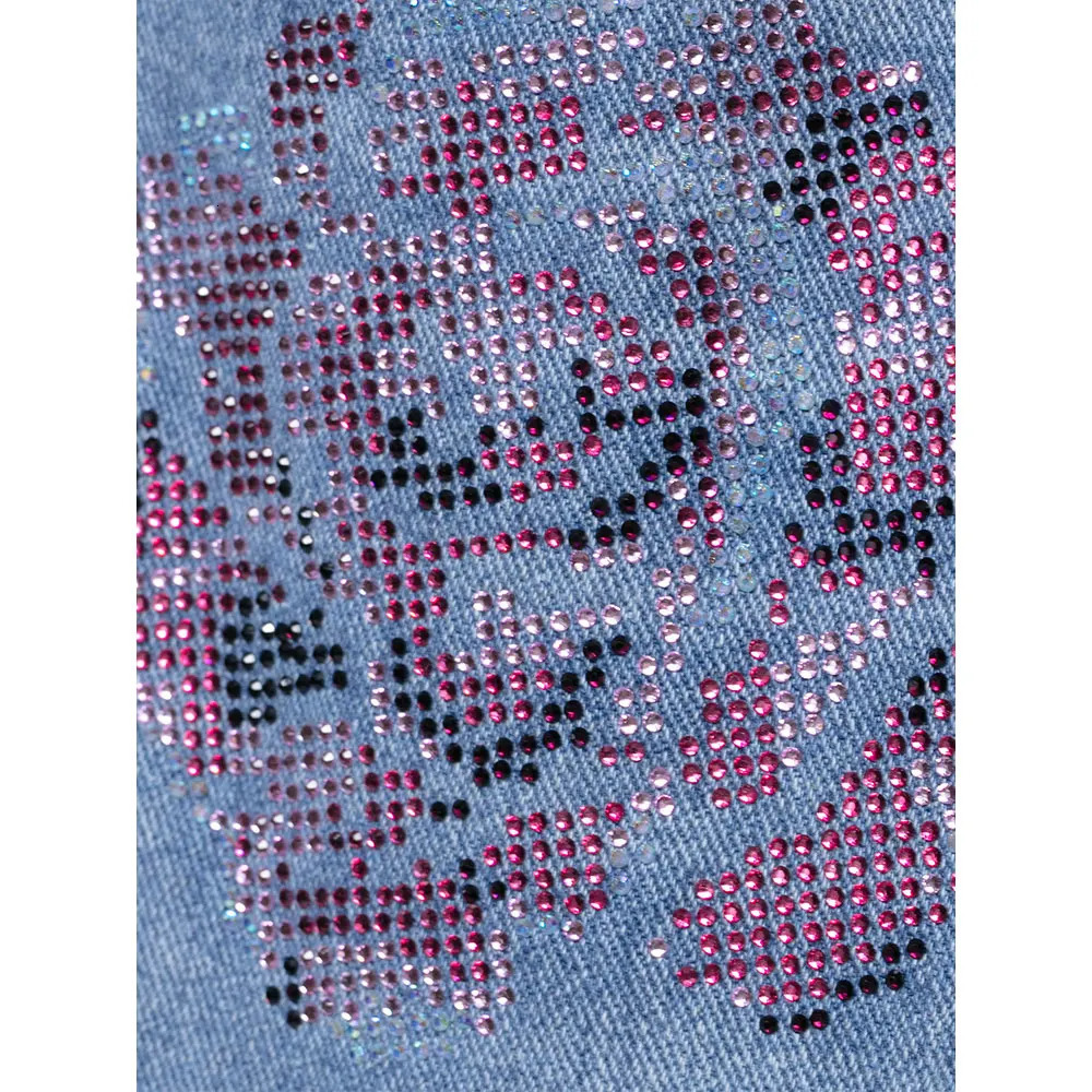 DUOPERI Women With Diamond Blue Straight Jeans Pants High Waist Full Length Female Elegance Casual Denim Trousers 250604