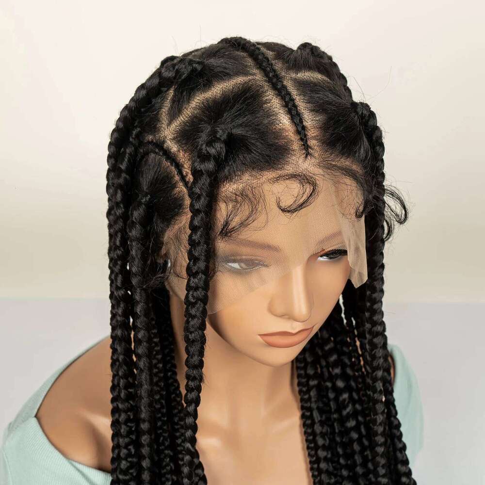 36 Inches Jumbo Braided with Baby Full Lace Synthetic Wigs Black Long Braids Hair Wig Box Braid Knotless