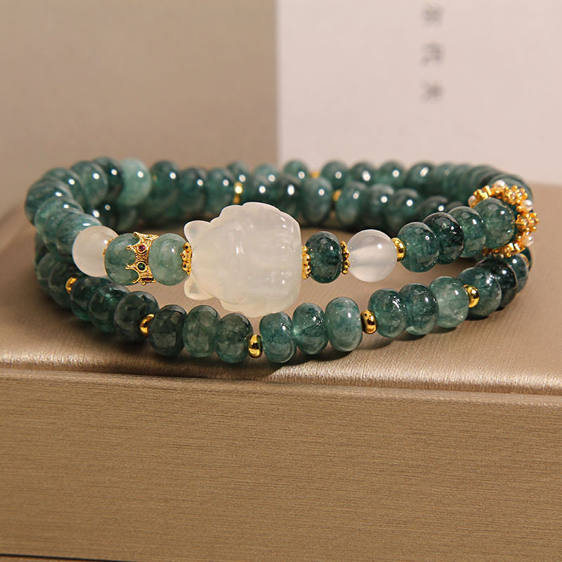 Natural Jadeite Abacus Bangle - Elegant Womens Crystal Double Ring Bracelet