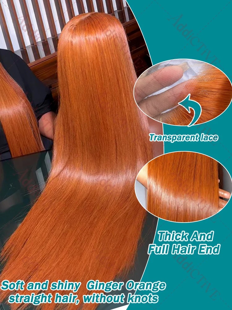 220 32 36 Inch Ginger Orange Bone Straight 13x6 Lace Front Human Hair Wig 13x4 HD Transparent Lace Frontal Wigs Synthetic