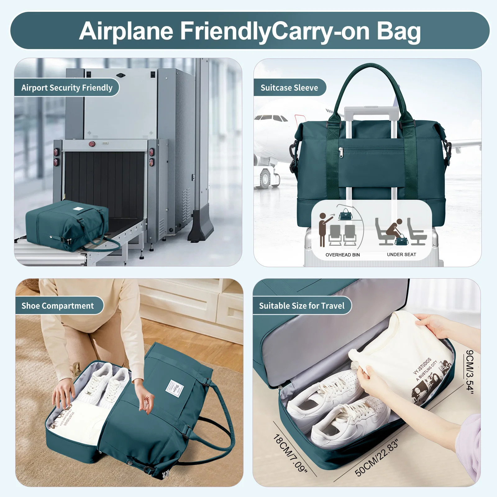 2pc Foldable Travel Duffel Bag for Airlines Carry on Weekender Overnight Tote with Cosmetic Gym Yoga Women Men 250605