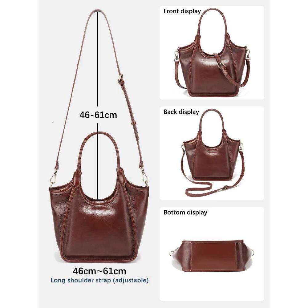 Zency Oil Wax Leather Top Handle Bags for Women Trendy 2025 Vintage Shoulder Purse Versatile Medium Size Handbag For Commute