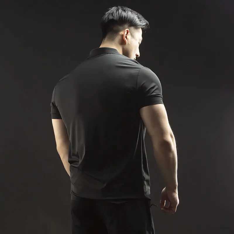 With Collar T Shirt for Men Plain Chic Summer Short Quarter Sleeve Man Polo Shirts Music Elastic Luxury Elegant Tee Aesthetic Xl XJ250605