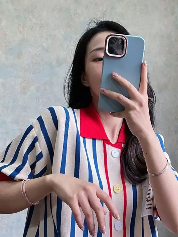 Womens Polo Shirts Striped Cute Female Tee Button Kawaii Offer Free Tshirts y Youth in Trend Clothing 250604