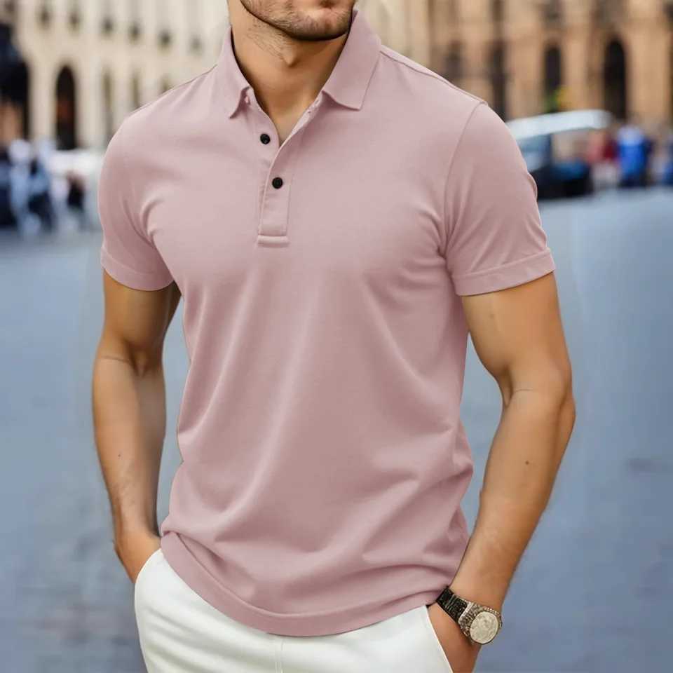 New Mens Business Casual Short Sleeve Shirt Solid Color Polo Shirt Fashionable Breathable Comfortable Versatile Top XJ250605