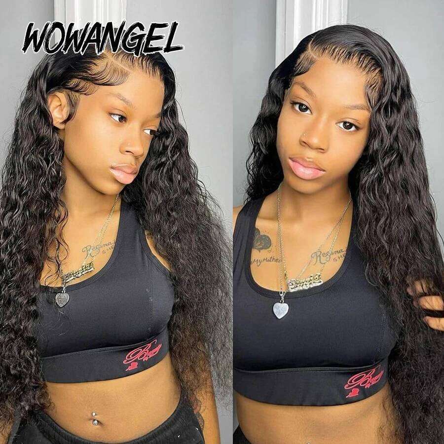 Wow Angel 250% HD 13X6 Water Wave 13x4 Lace Frontal Wigs Pre Plucked Curly Human Hair Wig For Woman