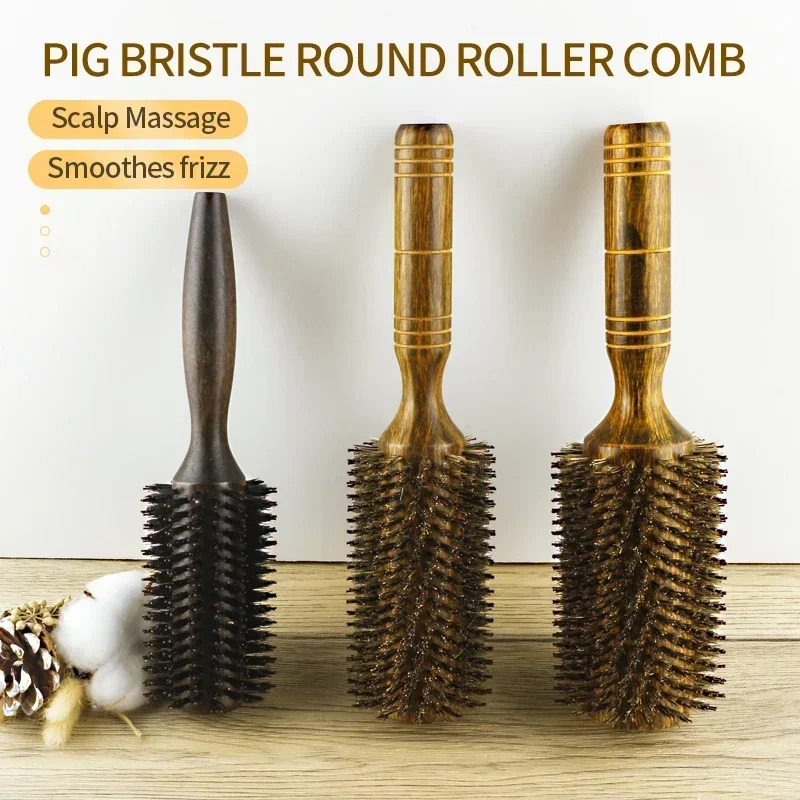 Professional High Quality 63 mm Boar Bristle Hair Wood Round Brush Long Hair Styling Comb Curly And Straight Hairdressing Comb 250603