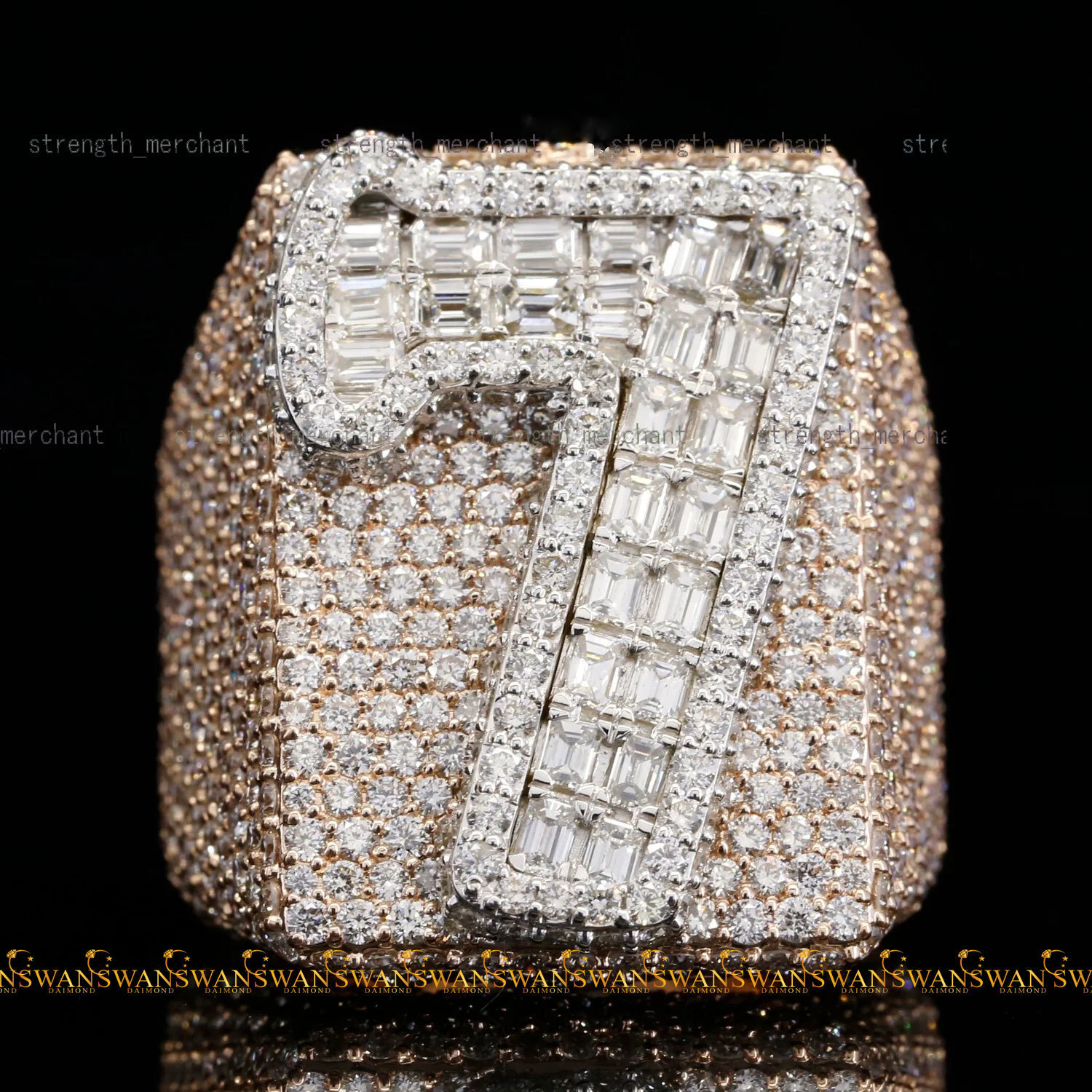 Hip Hop Round and Emerald Cut VVs Original Moissanite Diamonds Iced Out 7 Number Luxury 925 Silver Ring for Men