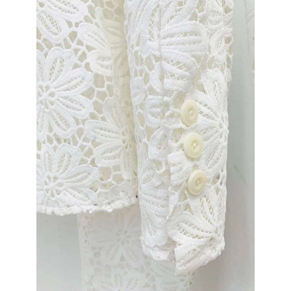 HIGH STREET Newest 2025 Designer Runway Set Women's Single Button Guipure Lace Blazer Pencil Pants Suit 2Pcs