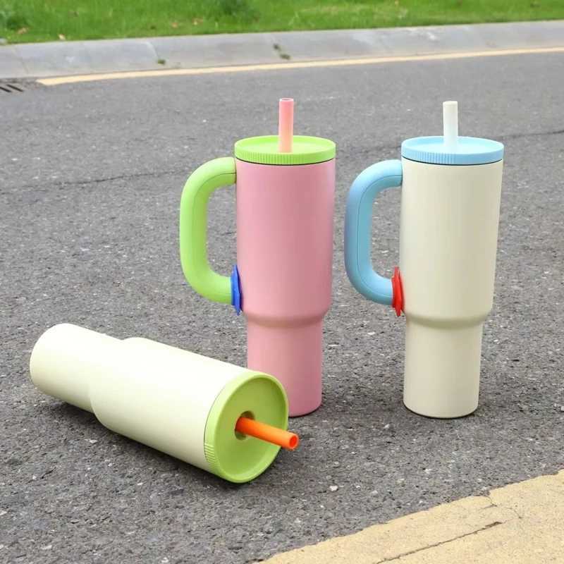 40oz 304 Stainless Steel Straw Insulated Ice Cup Large Capacity Thermal Mug Tumbler with Handle Stylish Insulated Coffee Cup X250605