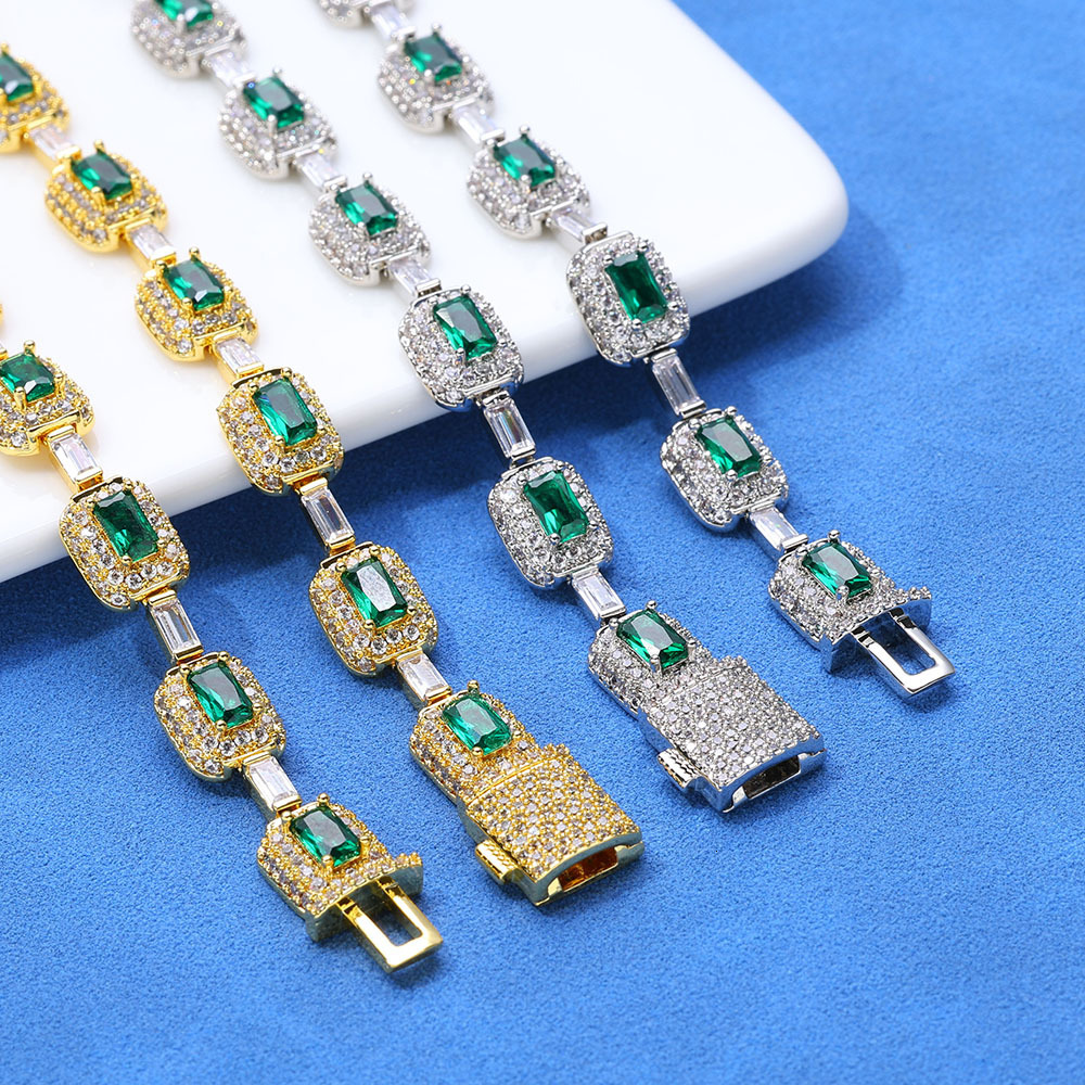 Hip Hop Colorful Jewelry Bracelet Hand Accessories for Women High-end Sense Emerald Moissanite Bracelet