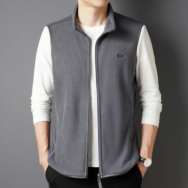 Mens Casual and Fashionable Fleece Embroidered Vest with Plush Jacket 250605Z