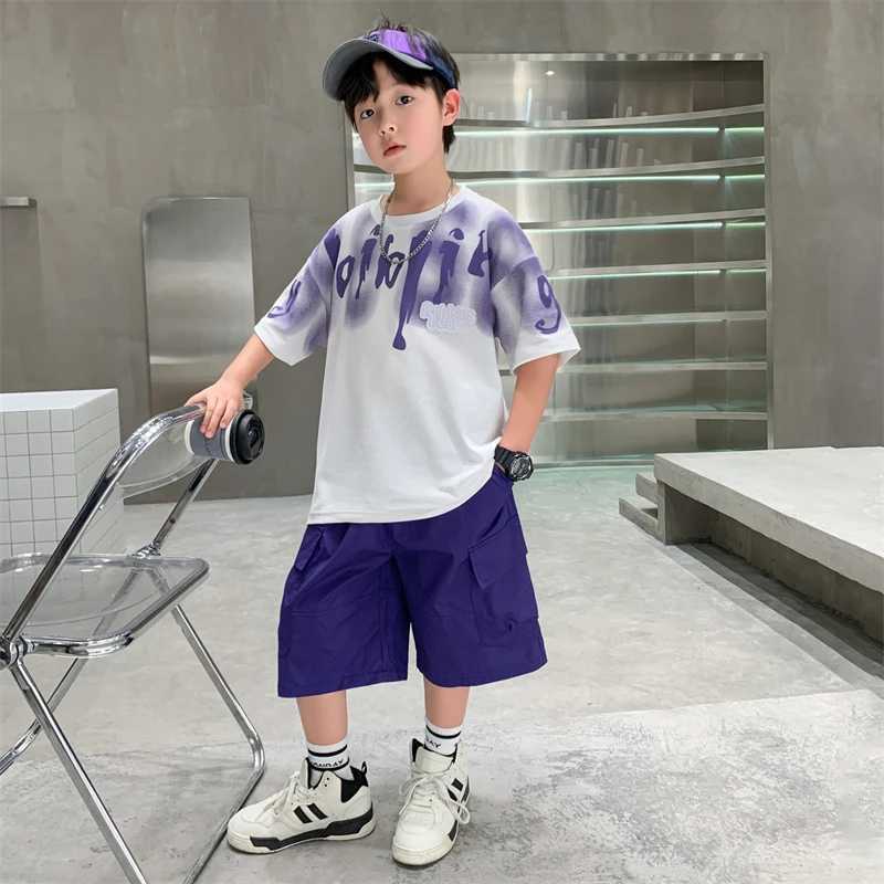 Stylish Tween Boys Clothes Set Summer Kids Sport Short Sleeve T-shirt Shorts 2 Pieces Suit Teens Child Outfit with Letter Print R250605