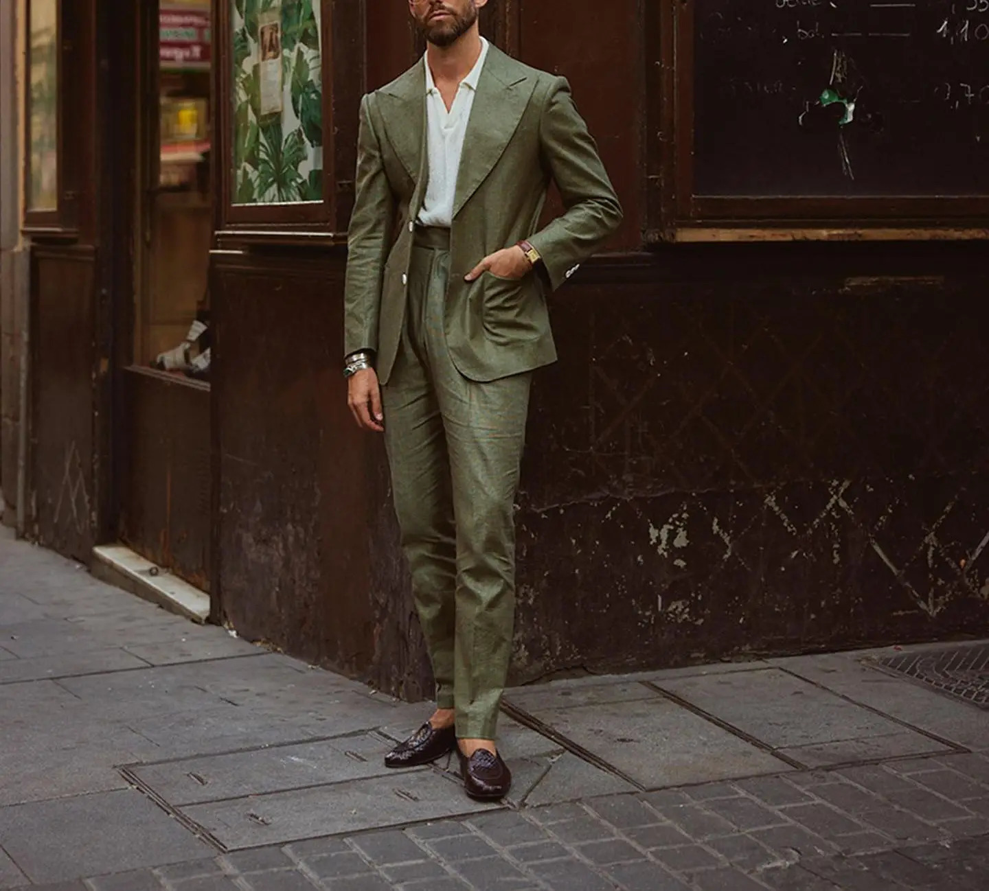 Light Army Green Linen Blazer Trousers Mens Suit Breathable Summer 2Pcs Jacket Pants Suits Wedding Clothing Tailored Outfit 250605
