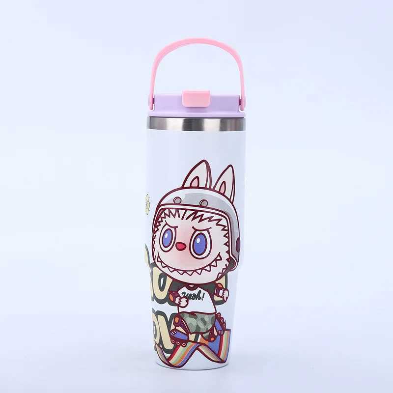 2024 New Cartoon Pattern Handheld Labubu Car Cup Stainless Steel Insulated Cup High Beauty Car Straw Ice King Cup Christmas Gift X2506051