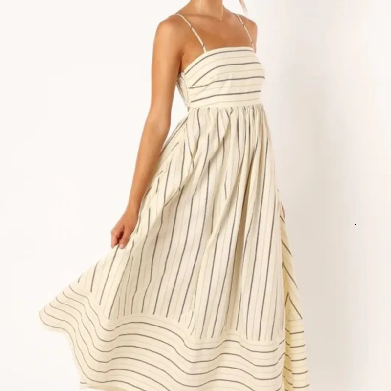 Spring And Summer Striped Vest Backless Large Swing Dress For Women Collarless Sleeveless Oversized Dress 250604