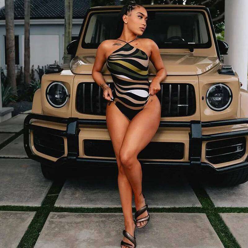 Summer's New Streetwear Creative Digital Printed Sleeveless Tie-up Backless Tight-fitting Jumpsuit