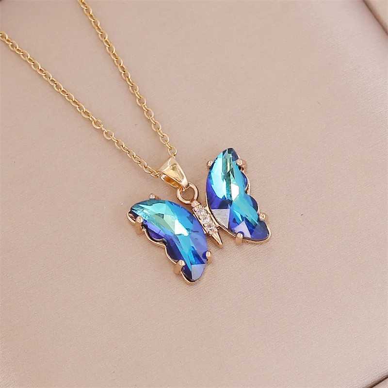 Exquisite Luxury Crystal Butterfly Charm Necklace Colorful Insect Charm Collar Chain Womens Fashion Jewelry Accessories Gift XJ250604